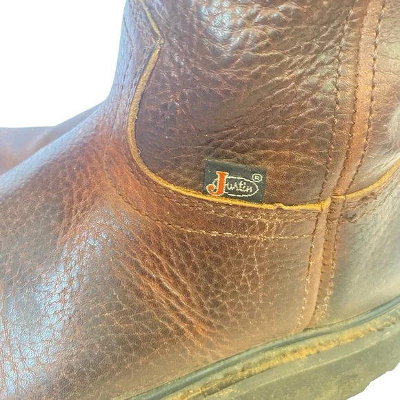 Justin Brown Leather Cowboy Boots mens size 7.5 - Picture 2 of 11